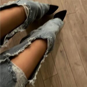 Tall High Waisted Ripped Knee Jeans